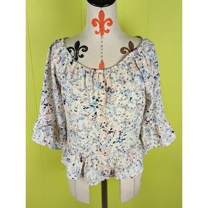 Anthropologie Sanctuary Size S Julia Pastel Off the Shoulder Floral Ruffle Top